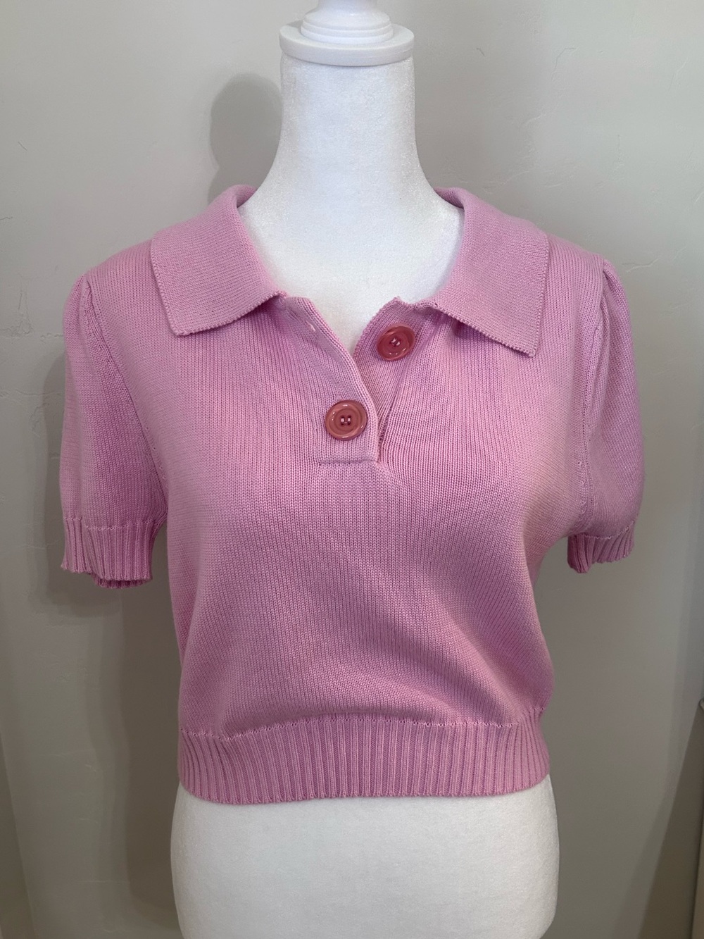 Dolls Kill Delia’s Pink Short Sleeved Polo Sweater Size L